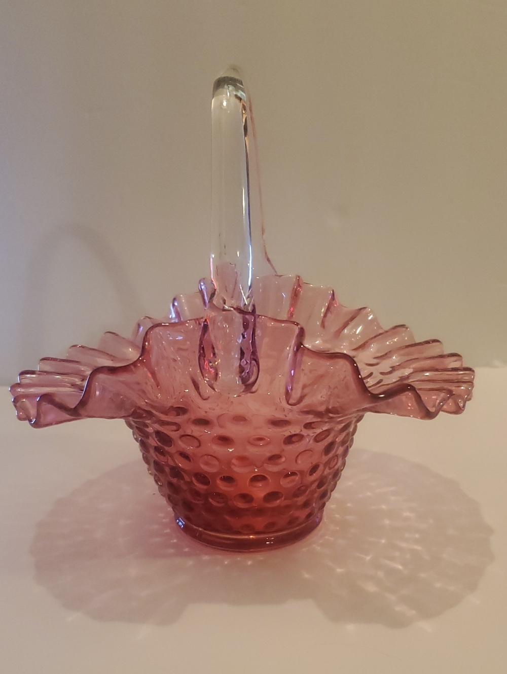 Vintage Fenton Cranberry Hobnail Glass Basket
